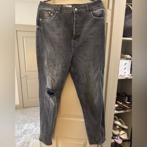 We The Free Gray Straight Leg Jeans with Distressed Knee